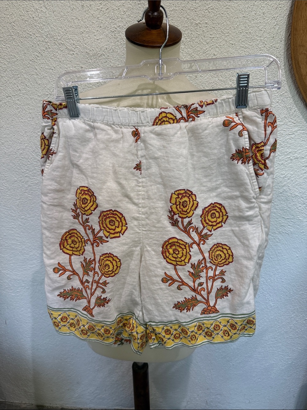J. Crew Cream Shorts with Yellow & Orange Floral Embroidery